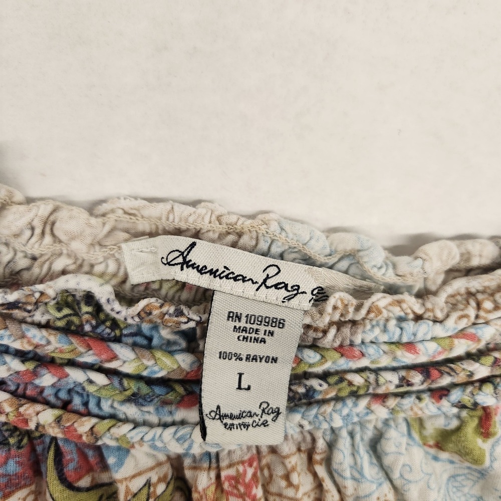 Y2k American Rag L Floral Print Off Shoulder Smocked Waist Boho Blouse Top - Picture 3 of 9